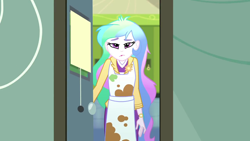 Size: 1280x720 | Tagged: safe, edit, edited screencap, editor:slayerbvc, imported from derpibooru, screencap, princess celestia, eqg summertime shorts, equestria girls, subs rock, apron, clothes, female, messy, no makeup edit, principal celestia, solo