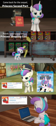 Size: 1920x4320 | Tagged: safe, artist:red4567, imported from derpibooru, princess flurry heart, alicorn, pony, comic:princess punny heart 2, 3d, baby, blue screen of death, book, comic, computer, diaper, funny, funny as hell, laptop computer, mall cop, pacifier, pun, shopping cart, source filmmaker, text