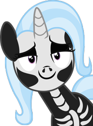 Size: 2879x3882 | Tagged: safe, artist:lyracorn, derpibooru exclusive, edit, imported from derpibooru, vector edit, trixie, pony, unicorn, clothes, costume, female, halloween, high res, holiday, looking at you, mare, simple background, skeleton costume, smiling, smug, solo, spooky, spooky scary skeleton, transparent background, vector