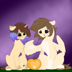 Size: 3900x3900 | Tagged: safe, artist:royalwolf1111, imported from derpibooru, oc, oc only, oc:glider trail, oc:zodiac star, couple, cute, duo, halloween, heart, holiday, jack-o-lantern, pumpkin, ych result