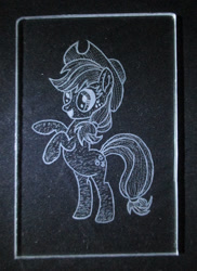 Size: 1000x1371 | Tagged: safe, artist:malte279, imported from derpibooru, applejack, pony, acrylic glass, acrylic plastic, craft, engraving, female, plexiglass, solo