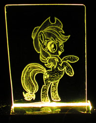 Size: 1000x1278 | Tagged: safe, artist:malte279, imported from derpibooru, applejack, pony, acrylic glass, acrylic plastic, acrylight, craft, engraving, female, led, solo