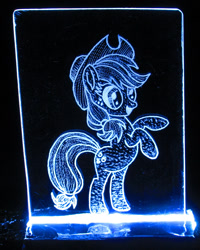 Size: 1000x1253 | Tagged: safe, artist:malte279, imported from derpibooru, applejack, pony, acrylic glass, acrylic plastic, acrylight, craft, engraving, female, led, solo