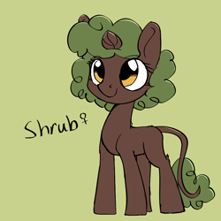 Size: 900x900 | Tagged: safe, artist:casualcolt, imported from derpibooru, oc, oc only, oc:shrub, pony, unicorn, afro, female, filly, green background, leonine tail, long tail, simple background, solo