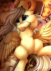 Size: 2550x3509 | Tagged: safe, artist:pridark, imported from derpibooru, oc, oc only, oc:ivoryquest, pegasus, pony, cookie, cute, female, food, mare, ocbetes, solo