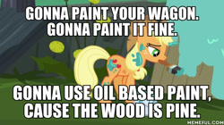 Size: 600x337 | Tagged: safe, edit, edited screencap, imported from derpibooru, screencap, applejack, pony, made in manehattan, female, image macro, meme, memeful.com, messy mane, paint, paint your wagon, paintbrush, solo, text, the simpsons