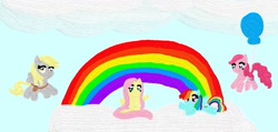 Size: 1416x672 | Tagged: safe, artist:postman from space, imported from derpibooru, derpy hooves, fluttershy, pinkie pie, rainbow dash, rainbow