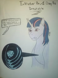 Size: 774x1032 | Tagged: safe, artist:0-van-0, imported from derpibooru, twilight sparkle, father knows beast, heartbreak, inktober, inktober 2018, lip bite, sad, speech bubble, traditional art, x-ray, x-ray picture