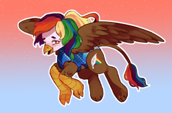 Size: 1280x839 | Tagged: safe, artist:milky-rabbit, imported from derpibooru, oc, oc:rainbow feather, classical hippogriff, griffon, hippogriff, blushing, clothes, cute, interspecies offspring, magical lesbian spawn, offspring, parent:gilda, parent:rainbow dash, parents:gildash, swimsuit