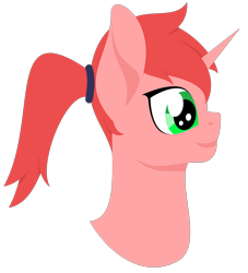 Size: 3000x3311 | Tagged: safe, artist:alltimemine, imported from derpibooru, oc, oc only, oc:glowink, pony, unicorn, bust, female, head, horn, inkscape, lineless, mare, ponytail, portrait, profile, simple background, smiling, solo, transparent background, vector