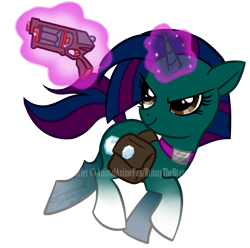 Size: 849x841 | Tagged: safe, artist:conphettey, imported from derpibooru, oc, oc only, oc:amelia moonstone, pony, unicorn, female, gun, mare, simple background, solo, transparent background, weapon