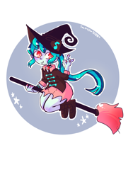Size: 960x1280 | Tagged: safe, artist:jackytheripperart, imported from derpibooru, sonata dusk, broom, female, flying, flying broomstick, hat, smiling, waving, witch, witch hat
