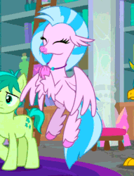 Size: 530x692 | Tagged: safe, imported from derpibooru, screencap, gallus, sandbar, silverstream, classical hippogriff, earth pony, griffon, hippogriff, pony, school raze, animated, clapping, colored hooves, cropped, cute, cutie mark, diastreamies, female, flying, gif, loop, male, solo focus, teenager, trio