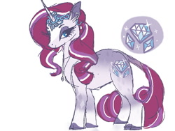 Size: 640x480 | Tagged: safe, artist:conphettey, imported from derpibooru, rarity, pony, unicorn, leak, spoiler:g5, cloven hooves, coat markings, female, g5, g5 concept leak style, g5 concept leaks, jewelry, leonine tail, mare, rarity (g5 concept leak), rarity (g5), redesign, simple background, solo, white background