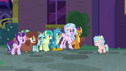 Size: 1280x720 | Tagged: safe, imported from derpibooru, screencap, cozy glow, gallus, ocellus, sandbar, silverstream, smolder, starlight glimmer, yona, changedling, changeling, classical hippogriff, dragon, earth pony, griffon, hippogriff, pegasus, pony, unicorn, yak, school raze, angry, bow, claws, cloven hooves, colored hooves, cozy glow is not amused, cutie mark, dragoness, female, filly, foal, hair bow, jewelry, male, mare, monkey swings, necklace, student six, teenager, wings