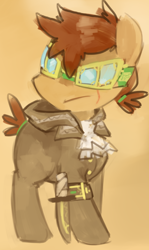 Size: 692x1159 | Tagged: safe, artist:dhui, imported from derpibooru, oc, oc only, pony, buck legacy, concept art, dagger, goggles, jabot, solo, steampunk, weapon