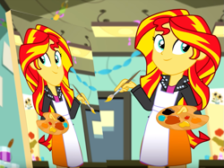 Size: 1011x758 | Tagged: safe, edit, edited screencap, editor:gay-horse, imported from derpibooru, screencap, sunset shimmer, eqg summertime shorts, equestria girls, the art of friendship, cute, exploitable meme, female, meme, painting, shimmerbetes, solo, sunset's painting