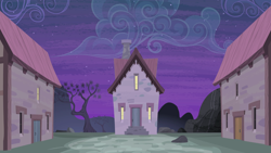 Size: 1440x810 | Tagged: safe, imported from derpibooru, screencap, the cutie map, house, night, no pony, our town, starlight's house, tree