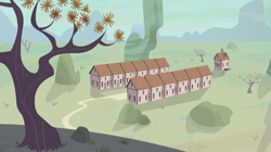 Size: 1440x809 | Tagged: safe, imported from derpibooru, screencap, the cutie map, desert, no pony, our town, road, scenery, starlight's house, tree, village