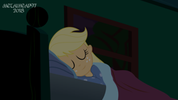 Size: 3999x2249 | Tagged: safe, artist:metalhead97, imported from derpibooru, applejack, comic:applejack gets anal probed, equestria girls, clothes, eyes closed, footed sleeper, night, pajamas, show accurate, sleeping