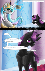 Size: 811x1280 | Tagged: safe, artist:masterofintrigue, imported from derpibooru, princess celestia, oc, oc:silver shield, comic:apocalyponies, comic