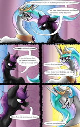 Size: 811x1280 | Tagged: safe, artist:masterofintrigue, imported from derpibooru, princess celestia, oc, oc:silver shield, comic:apocalyponies, comic