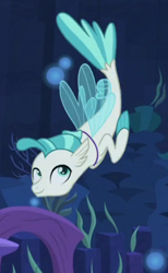 Size: 268x436 | Tagged: safe, imported from derpibooru, screencap, terramar, seapony (g4), surf and/or turf, cropped, fins, male, smiling, solo, tail