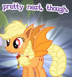 Size: 230x246 | Tagged: safe, imported from derpibooru, applejack, bat pony, pony, night of the living apples, spoiler:comic, spoiler:comic33, applebat, bat ponified, braided tail, cropped, female, gameloft, halloween, holiday, mare, meme, neat, race swap, solo, spread wings, wings, wow! glimmer