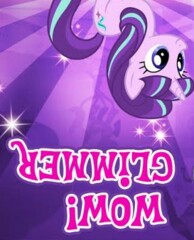 Size: 194x240 | Tagged: safe, edit, imported from derpibooru, starlight glimmer, gameloft, meme, upside down, wow! glimmer