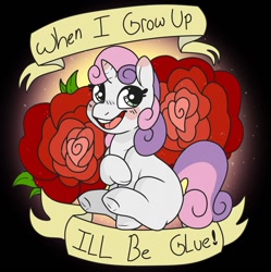 Size: 1273x1280 | Tagged: safe, artist:sexygoatgod, imported from derpibooru, sweetie belle, pony, unicorn, blushing, dark comedy, female, glue, grimcute, grimderp, implied death, solo, we are going to hell