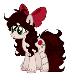 Size: 1024x1087 | Tagged: safe, artist:mintoria, imported from derpibooru, oc, oc only, oc:rose vine, earth pony, pony, bow, female, hair bow, mare, simple background, solo, transparent background