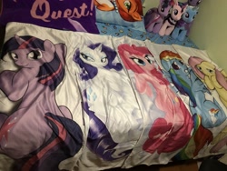 Size: 4032x3024 | Tagged: artist needed, safe, imported from derpibooru, fluttershy, pinkie pie, rainbow dash, rarity, starlight glimmer, stellar flare, trixie, twilight sparkle, earth pony, pegasus, pony, unicorn, body pillow, body pillow design, build-a-bear, female, irl, photo, plushie