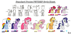 Size: 11278x5354 | Tagged: safe, artist:petirep, imported from derpibooru, apple bloom, applejack, fluttershy, pinkie pie, rainbow dash, rarity, scootaloo, sweetie belle, twilight sparkle, alicorn, earth pony, pegasus, pony, unicorn, mentally advanced series, rainbow dash presents, absurd resolution, applejack's hat, bags under eyes, base, blue coat, bow, color palette, cowboy hat, cute, cutie mark crusaders, eyeshadow, female, filly, foal, generic pony, hair bow, happy, hat, horn, makeup, mane six, mare, orange coat, pink coat, reference sheet, sketch, smiling, style sheet, text, thrackerzod, unicorn twilight, vulgar, white coat, wings, yellow coat