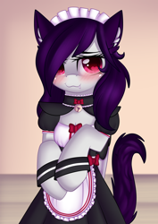 Size: 1446x2039 | Tagged: safe, artist:xcinnamon-twistx, imported from derpibooru, oc, oc only, oc:cinnamon twist, semi-anthro, :3, adorasexy, behaving like a cat, blushing, bow, cat ears, catsuit, clothes, cute, fangs, looking at you, maid, neko, sexy, solo