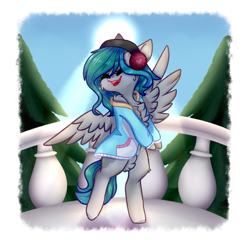 Size: 1671x1603 | Tagged: safe, artist:honeybbear, imported from derpibooru, oc, oc only, pegasus, pony, clothes, female, headphones, jacket, mare, simple background, solo, transparent background