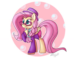 Size: 1485x1167 | Tagged: safe, artist:mcmeg29, imported from derpibooru, fluttershy, pony, fake it 'til you make it, alternate hairstyle, female, glasses, hat, hipstershy, mare, solo