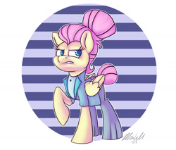 Size: 1337x1137 | Tagged: safe, artist:mcmeg29, imported from derpibooru, fluttershy, pony, fake it 'til you make it, alternate hairstyle, clothes, female, hair bun, mare, severeshy, solo