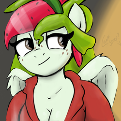 Size: 2100x2100 | Tagged: safe, artist:lannielona, derpibooru exclusive, imported from derpibooru, oc, oc only, oc:watermelana, anthro, pegasus, breasts, cleavage, coffee, dressing gown, exhausted, female, freckles, hot drink, implied coffee, looking back, mare, night, sleepy, solo, tired, wings