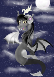 Size: 3508x4960 | Tagged: safe, artist:mr100dragon100, imported from derpibooru, oc, oc only, draconequus, vampire, contest, flying, moon, night, night sky, sky