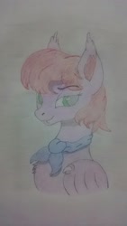 Size: 2160x3840 | Tagged: safe, artist:cloudick, imported from derpibooru, oc, oc only, oc:cherry rose, bat pony, pony, bat pony oc, black and white, eeee, grayscale, green eyes, monochrome, skree, solo, traditional art