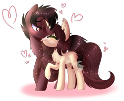 Size: 2795x2283 | Tagged: safe, artist:paperbunii, imported from derpibooru, oc, oc only, oc:cinnamon fawn, oc:sovereign ashes, pegasus, pony, unicorn, black hair, blushing, brown eyes, brown hair, butt fluff, chest fluff, colored eyelashes, couple, eyes closed, eyes half closed, fanart, female, freckles, glasses, happy, heart, licking, lidded eyes, male, mare, nuzzling, obtrusive watermark, simple background, smiling, spots, stallion, tongue out, transparent background, watermark