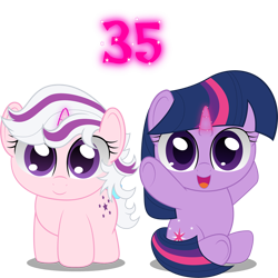 Size: 1000x1000 | Tagged: safe, artist:spellboundcanvas, imported from derpibooru, twilight, twilight sparkle, 35th anniversary, chibi, cute, g1, g1 to g4, g1betes, g4, generation leap, generational ponidox, simple background, transparent background, twiabetes