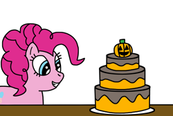 Size: 1024x689 | Tagged: safe, artist:marcospower1996, artist:mega-shonen-one-64, imported from derpibooru, pinkie pie, earth pony, pony, cake, food, halloween, holiday, jack-o-lantern, pumpkin