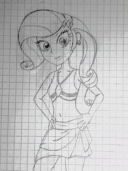 Size: 2448x3264 | Tagged: safe, artist:gottagodash7, imported from derpibooru, rarity, equestria girls, clothes, graph paper, hand on hip, lined paper, monochrome, swimsuit, traditional art