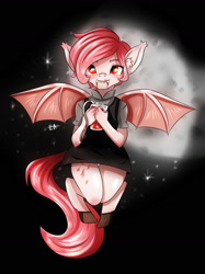 Size: 1280x1707 | Tagged: safe, artist:lucaaegus, imported from derpibooru, oc, bat pony, vampire, bat pony oc, bat tag, bat wings, bitten, blood, blood bag, pink, wings