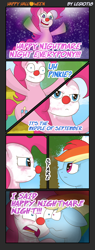 Size: 2000x5244 | Tagged: safe, artist:legiot18, edit, imported from derpibooru, pinkie pie, rainbow dash, earth pony, pegasus, pony, clown makeup, clown nose, comic, holiday, nightmare night, red nose