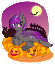 Size: 3000x3545 | Tagged: safe, artist:up1ter, imported from derpibooru, oc, oc only, oc:platinum wing, bat pony, pony, bat pony oc, commission, frog (hoof), full moon, halloween, holiday, jack-o-lantern, moon, pumpkin, simple background, solo, transparent background, underhoof, ych result