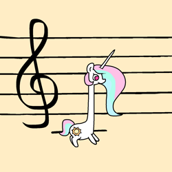 Size: 1280x1280 | Tagged: safe, artist:hotkoin, artist:pencilbrony, imported from derpibooru, princess celestia, pony, long neck, music notes, wat