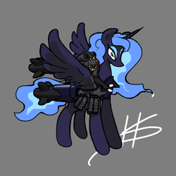 Size: 1280x1280 | Tagged: safe, artist:hotkoin, artist:pencilbrony, imported from derpibooru, princess luna, pony, armor, engine, female, jetpack, rocket, solo