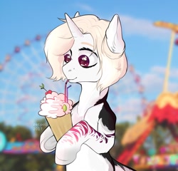 Size: 2000x1916 | Tagged: safe, artist:lothard juliet, imported from derpibooru, oc, oc only, pony, unicorn, bust, drinking, female, mare, milkshake, solo